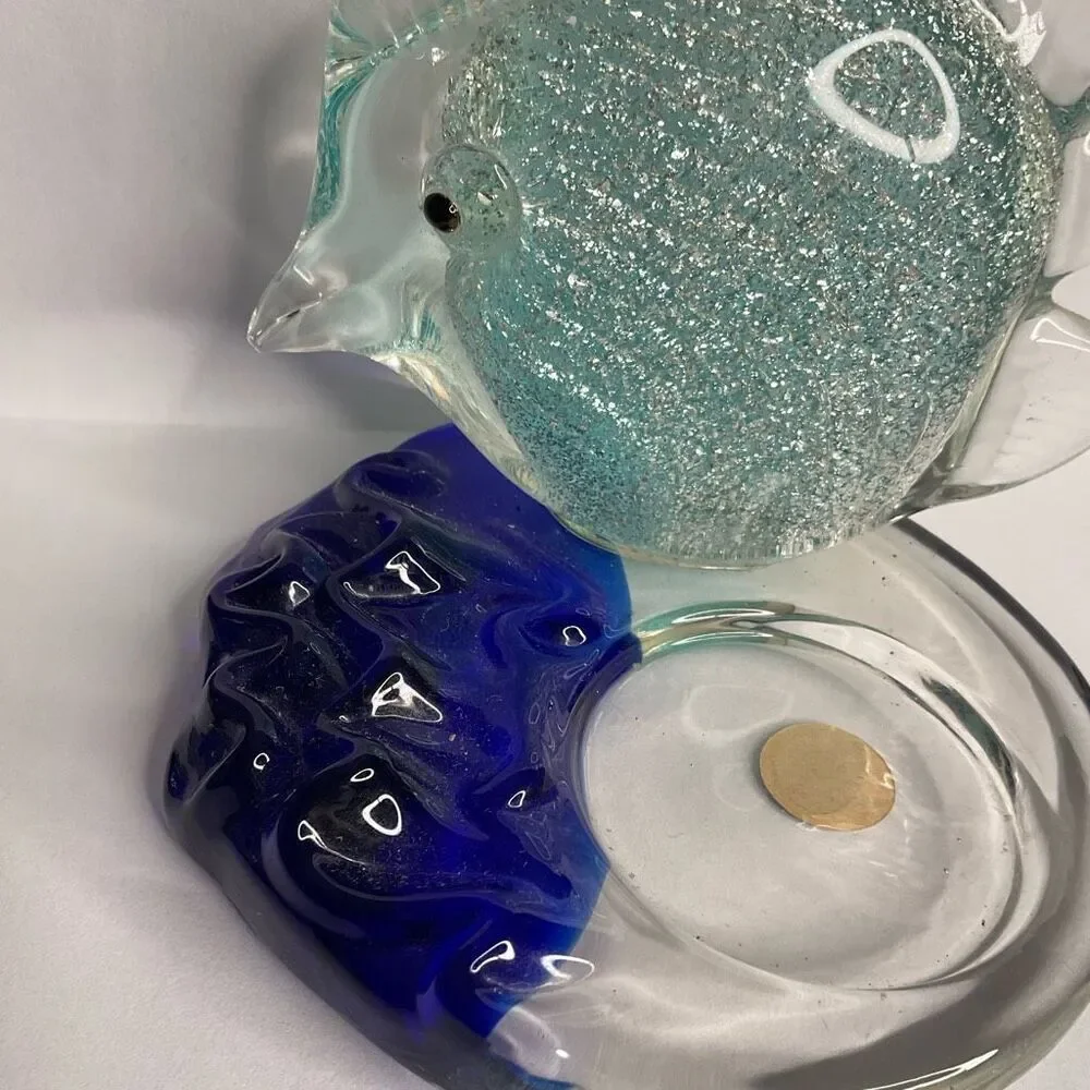 Vintage PartyLite Tropical Fish Tea Light‎ Candle Holder Art Glass Sparkly Blue - Picture 8 of 11